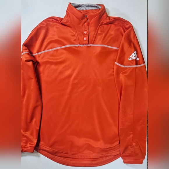 Adidas Sport Pullover Womens Medium 1/4 Button Orange White Performance Sweater - Picture 12 of 13